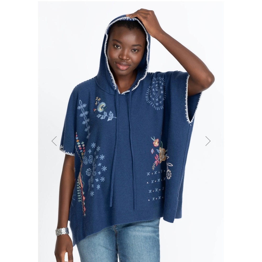 Johnny Was Taryn Hooded Poncho Women S/M Blue  Wool Cashmere Embroidered M65822